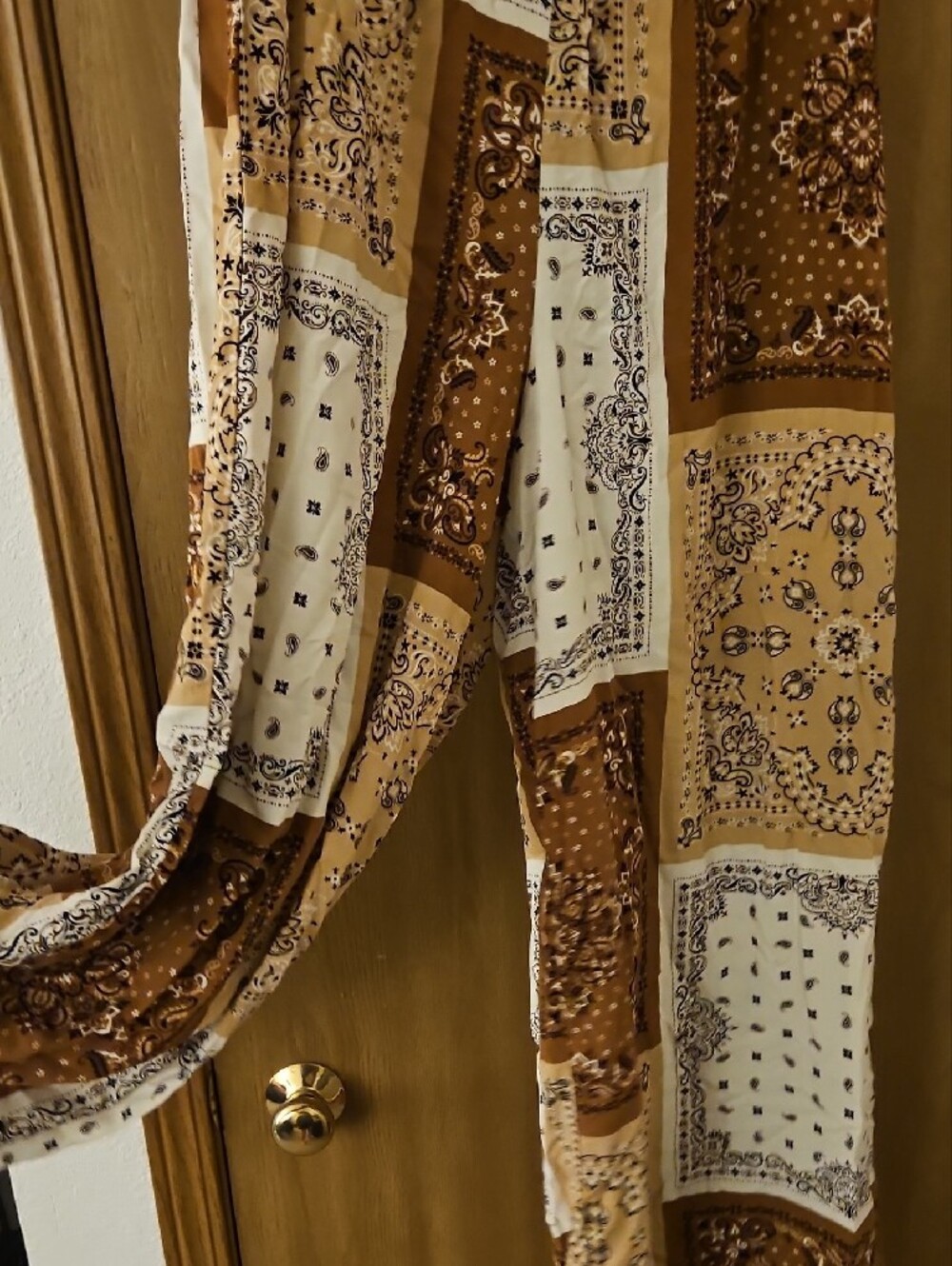 Boho Patchwork Wide Leg Pants in Brown & Cream - Picture 3 of 6